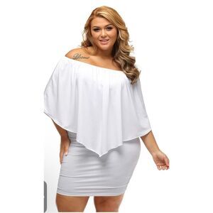 NEW White Off Shoulder Ruffles Layered Plus Size Mini Dress 2X